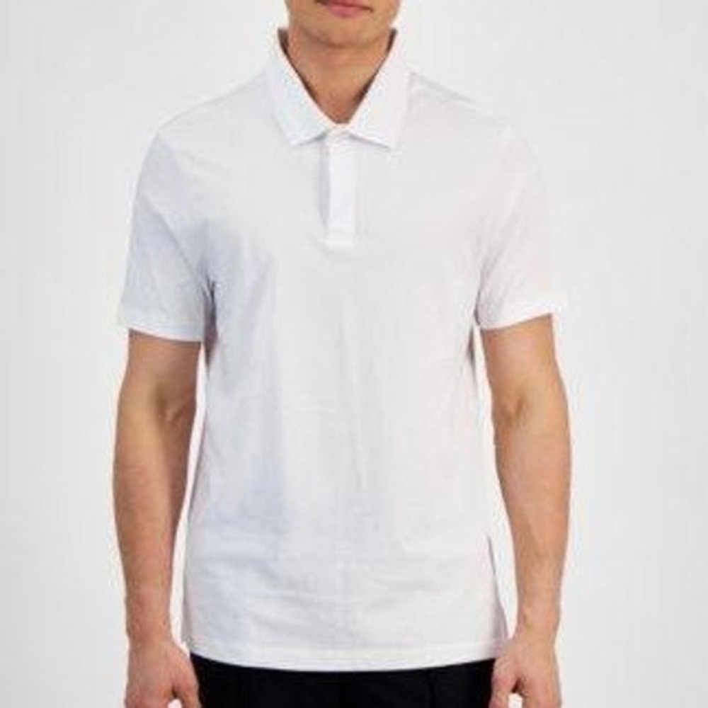 NWOT Alfani Polo Shirt Men's Large White 100% Cotton Short Sleeve Casual Classic
